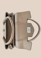 Beige PU ladies' handbag with flap top