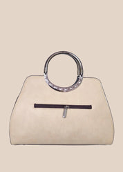 Light moca brown handbag with a floral tooled design back view