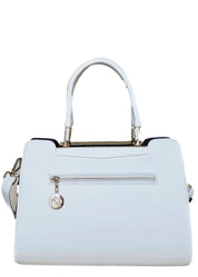 White handbag with gold accents back view