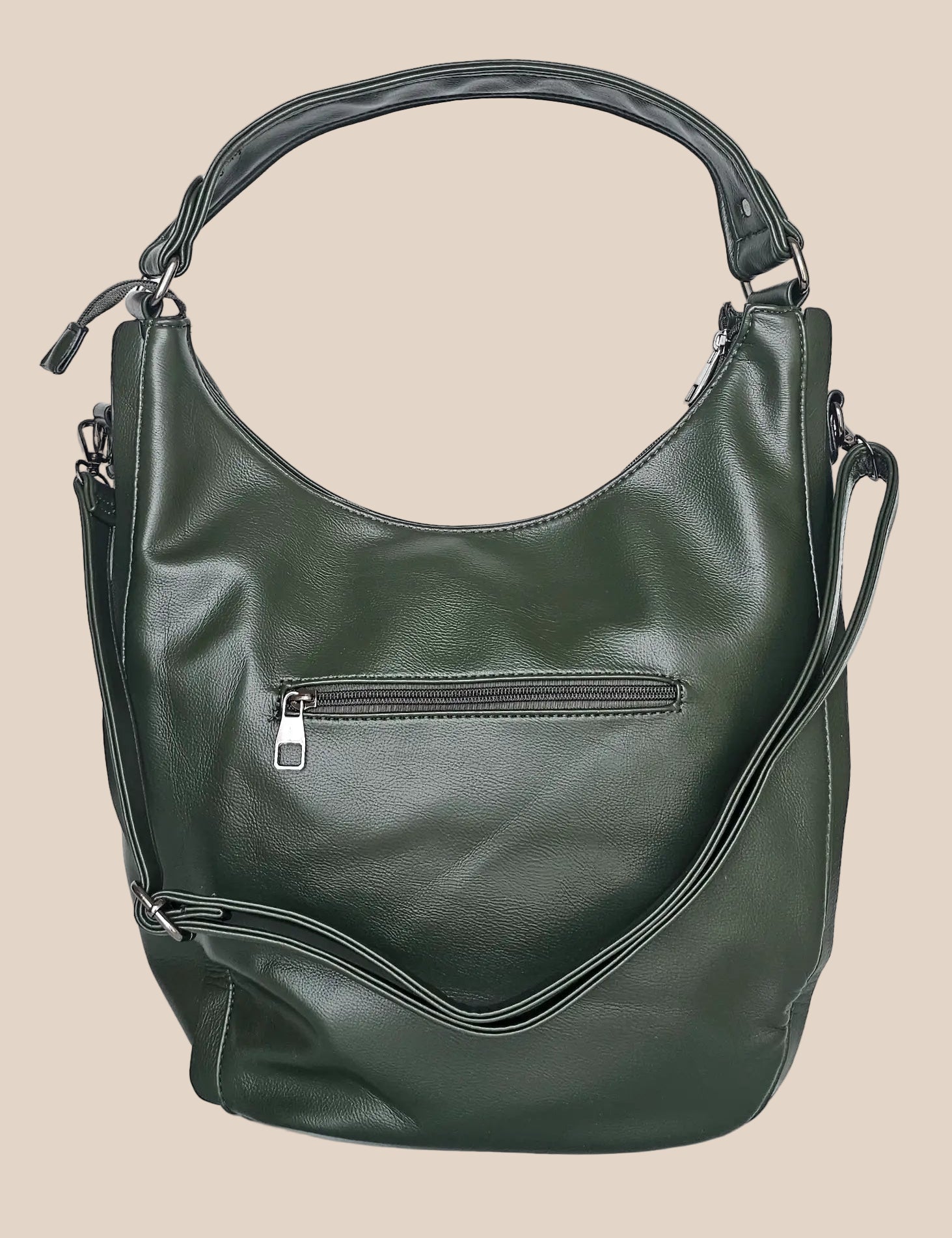 Green handbag with studded details back view