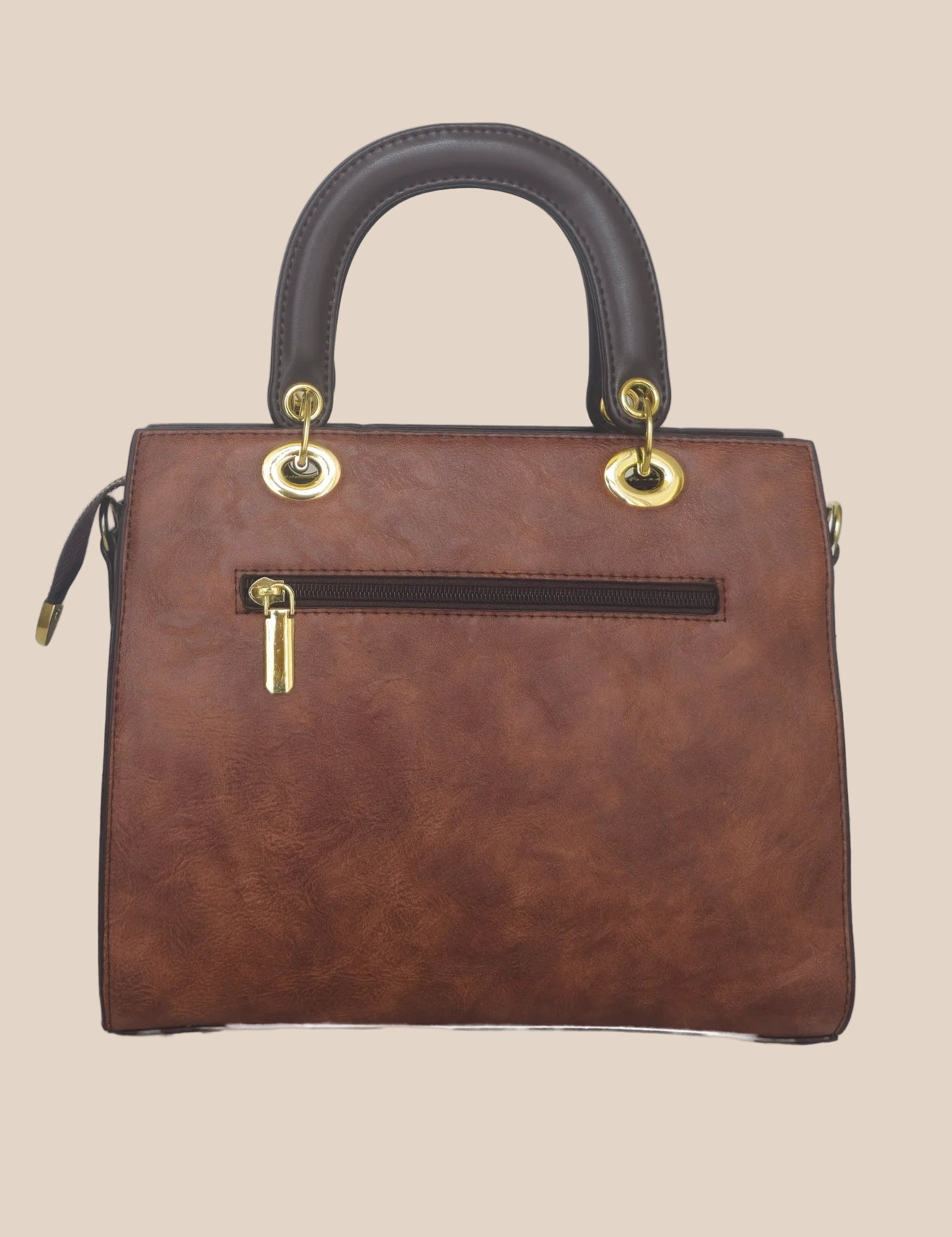 Brown party handbag with a colourful art back view