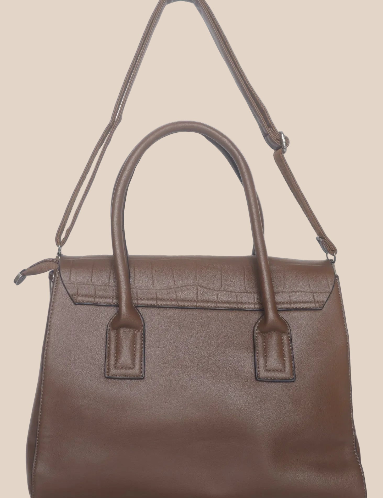 Brown PU ladies' handbag with flap back