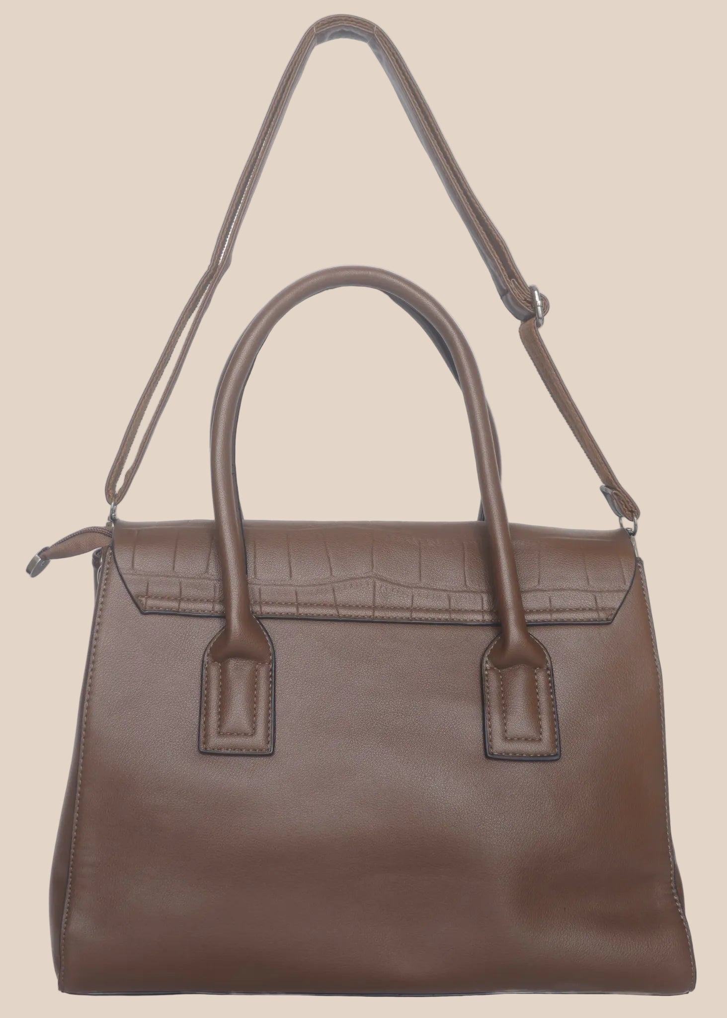Brown PU ladies' handbag with flap back
