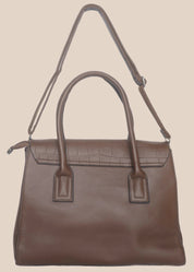 Brown PU ladies' handbag with flap back