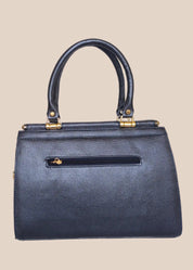 Blue handbag with gold accents, back view2