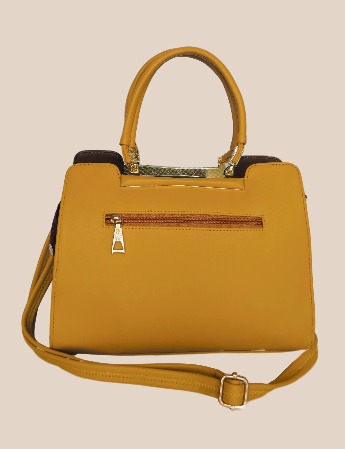Yellow handbag with a strap back view