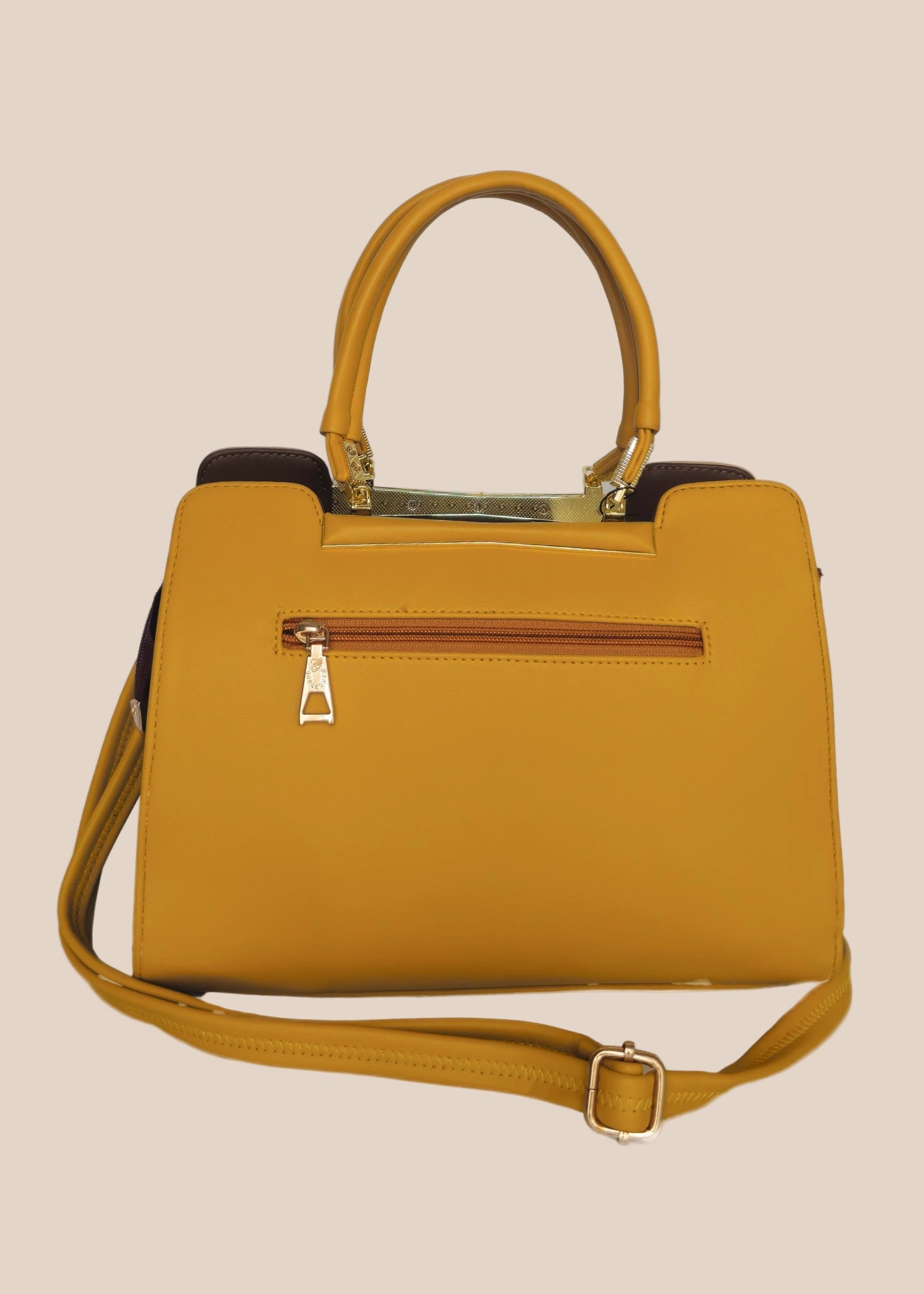 Yellow handbag with a strap back view
