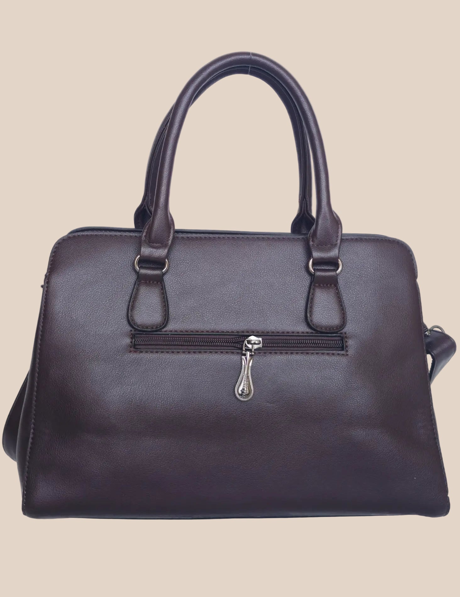 Dark brown ladies' handbag plain with premium PU leather back view