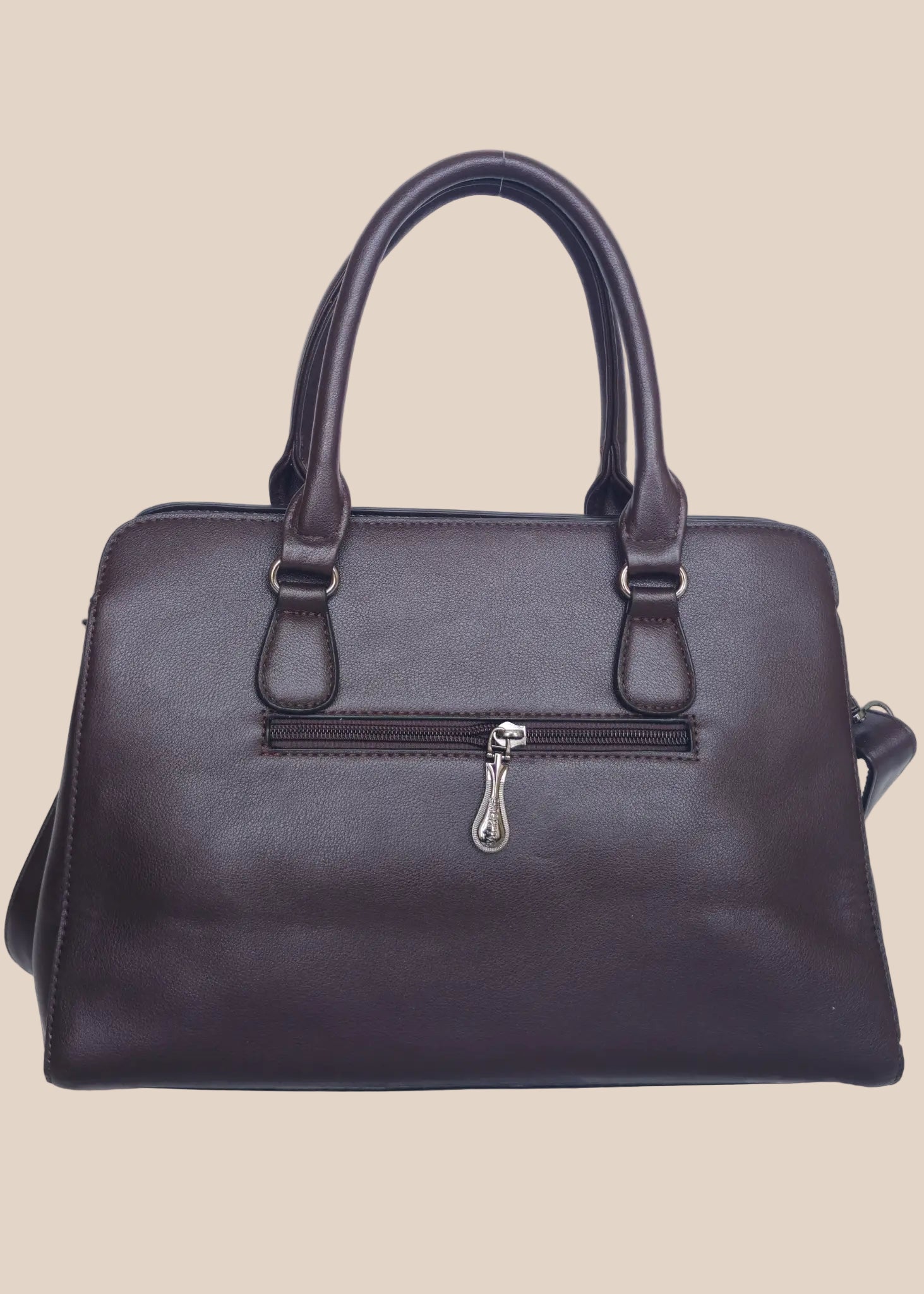 Dark brown ladies' handbag plain with premium PU leather back view
