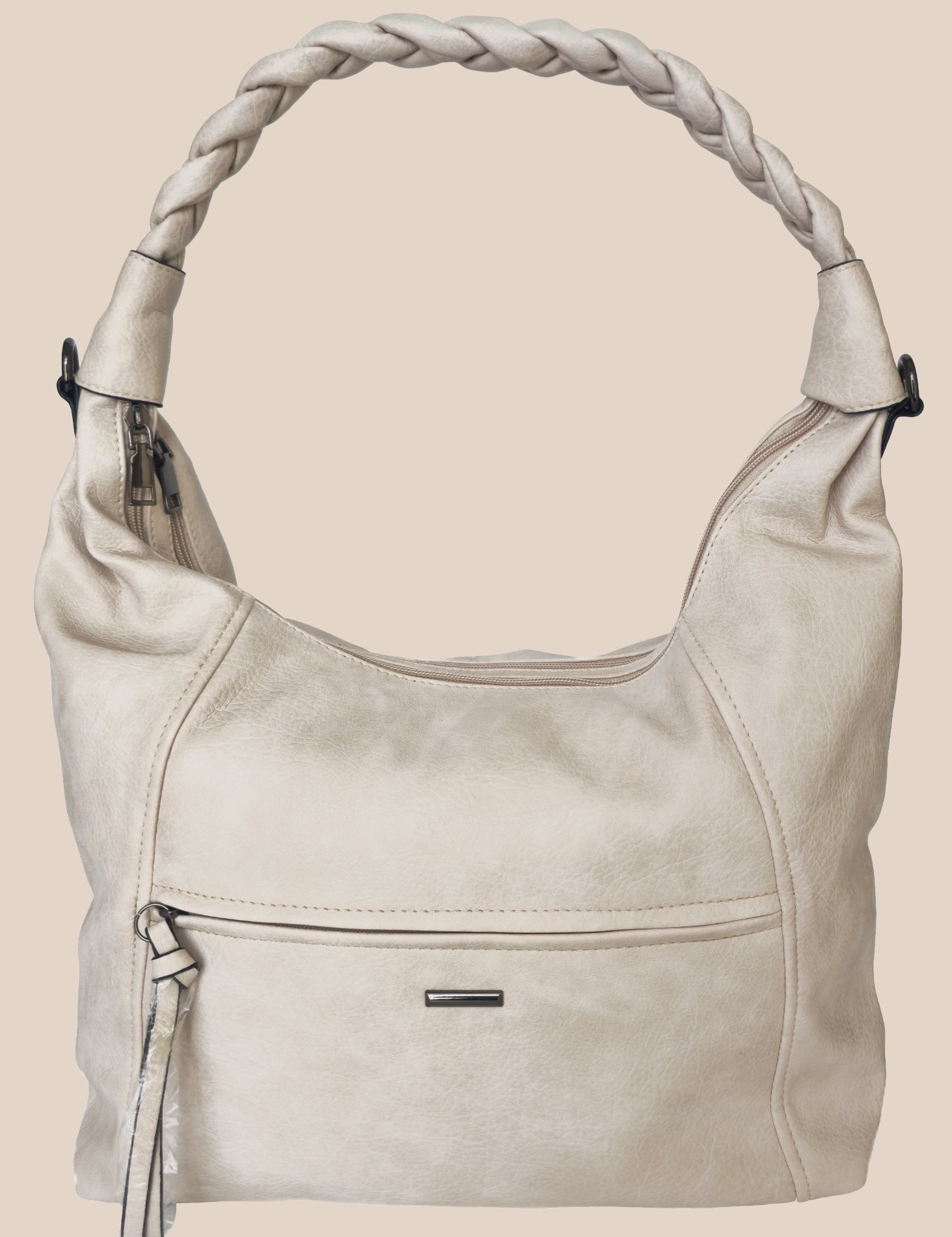 Mocha brown handbag with braided handle