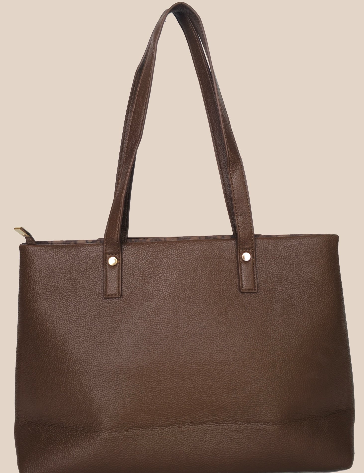 Tan Mouve floral-patterned handbag with a gold zipper back view