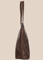 Tan Mouve floral-patterned handbag with a gold zipper side view