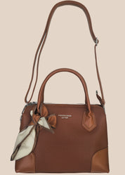 Brown handbag with a matching scarf front view2