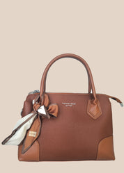 Brown handbag with a matching scarf front