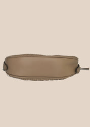 Brown textured small handbag with a zipper base view