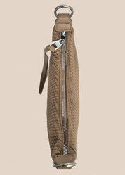 Brown textured small handbag with a zipper