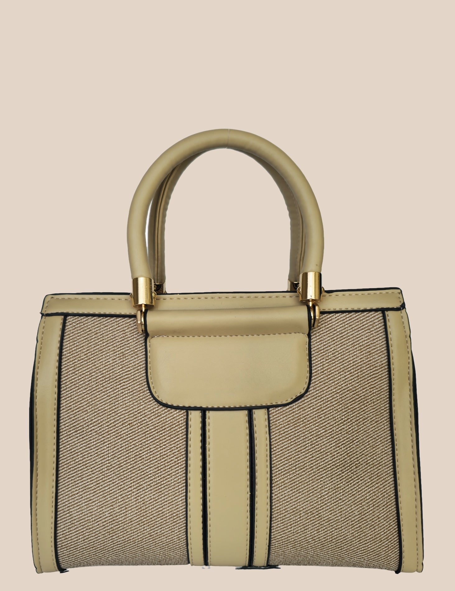 Beige handbag with a textured surface front view