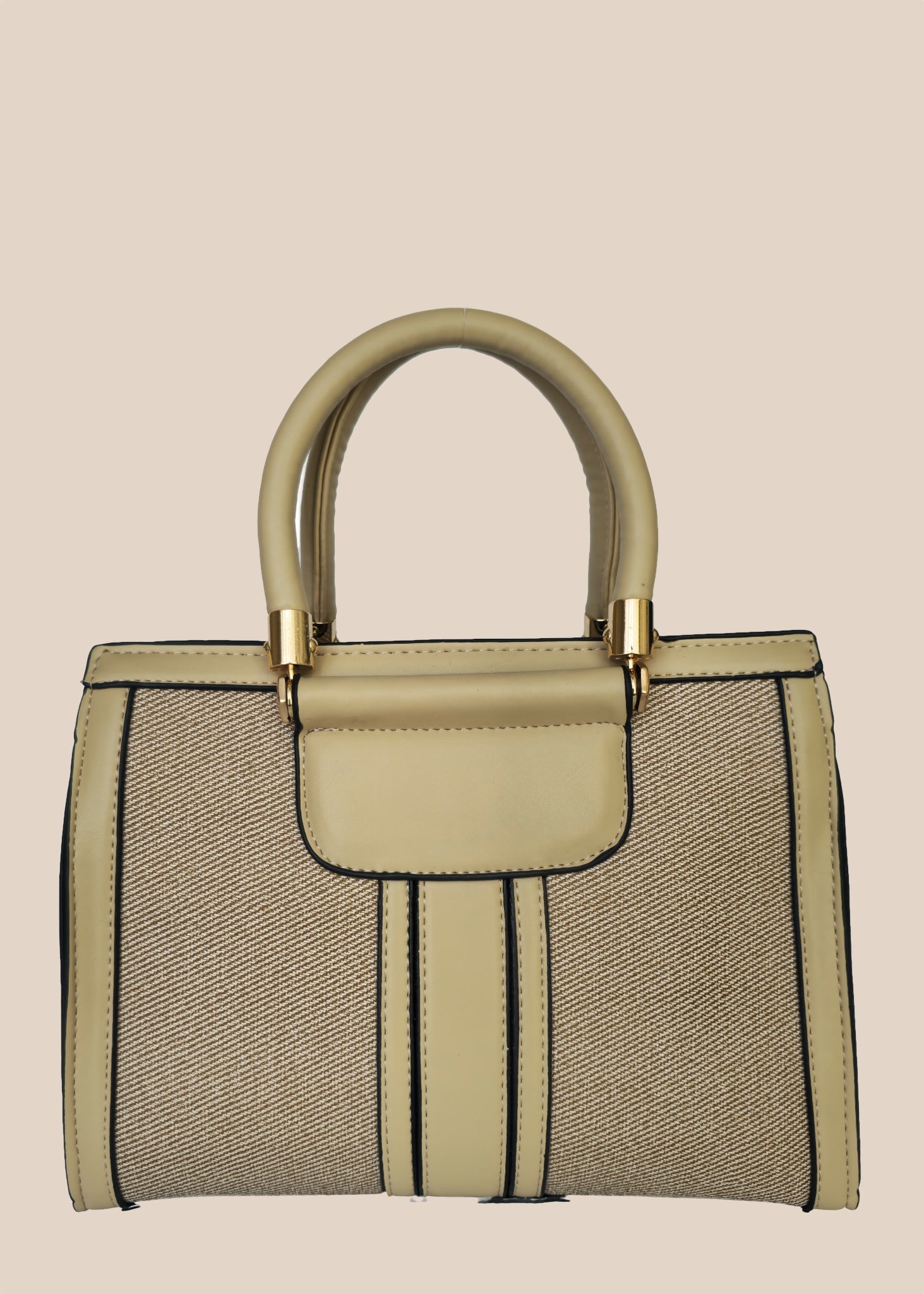 Beige handbag with a textured surface front view