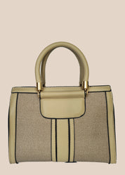 Beige handbag with a textured surface front view