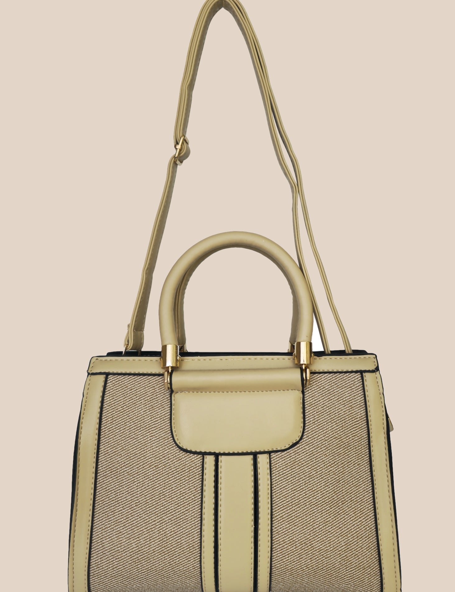 Beige handbag with a textured surface front view2