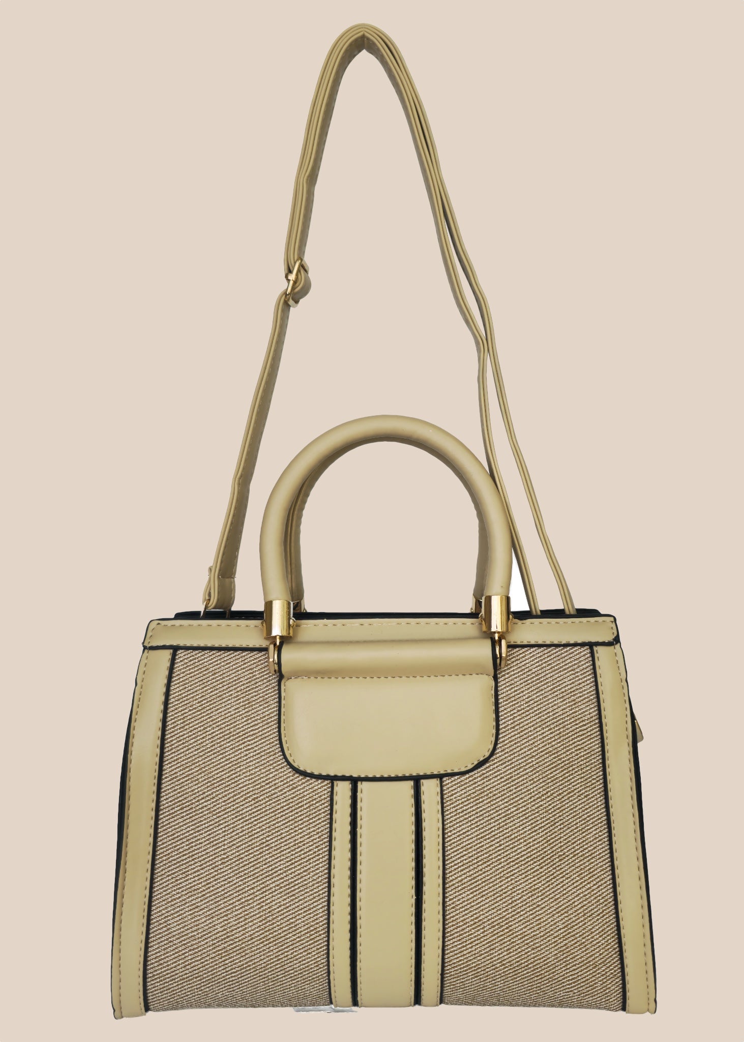 Beige handbag with a textured surface front view2