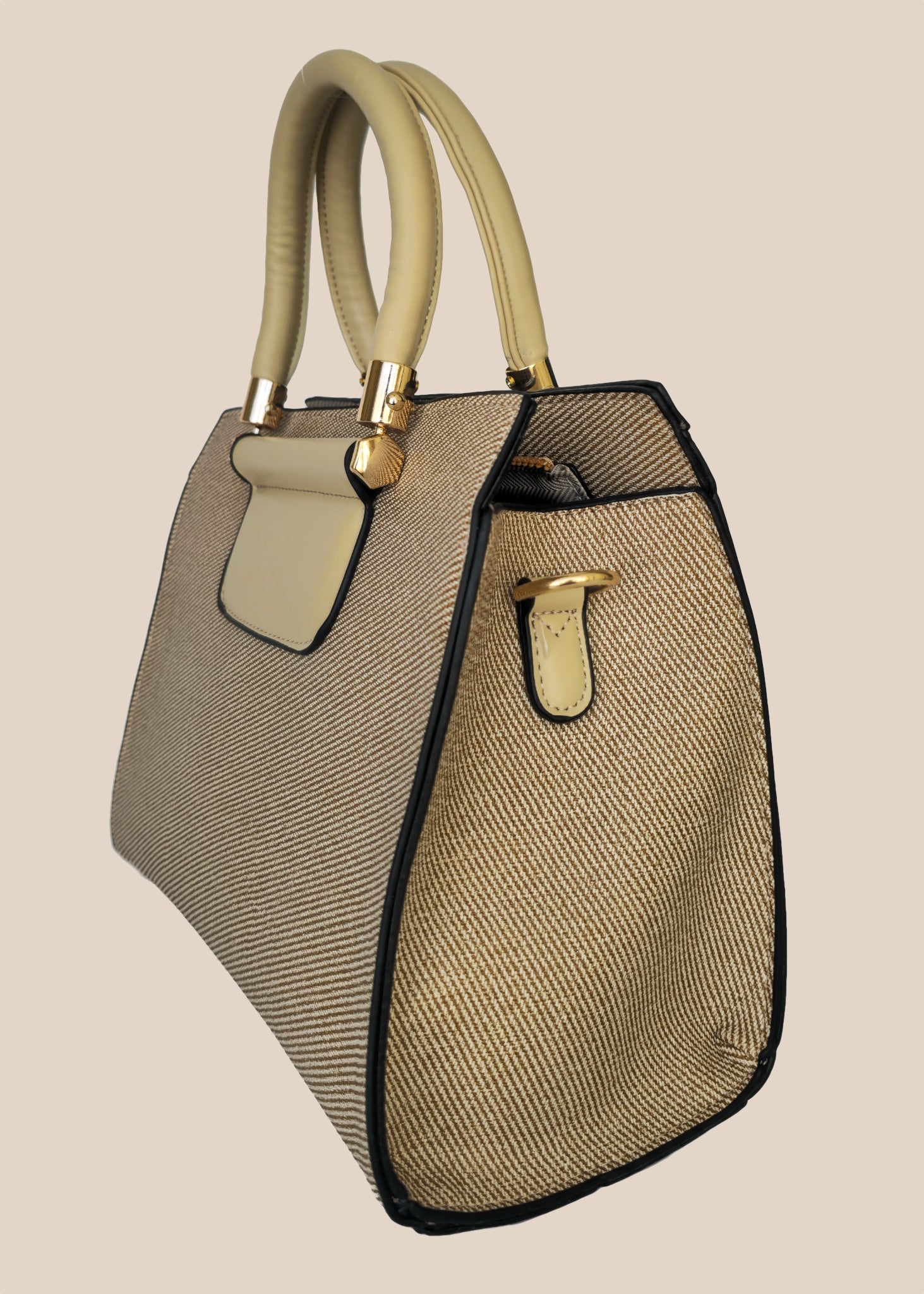 Beige handbag with gold accents