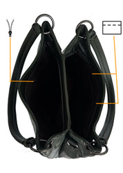 Beige handbag with a floral pattern and a gold handle inside view