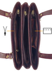 Burugundy leather handbag with gold accents interior view