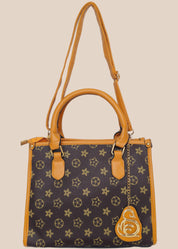 Handbag with a star pattern and a brown handle front view