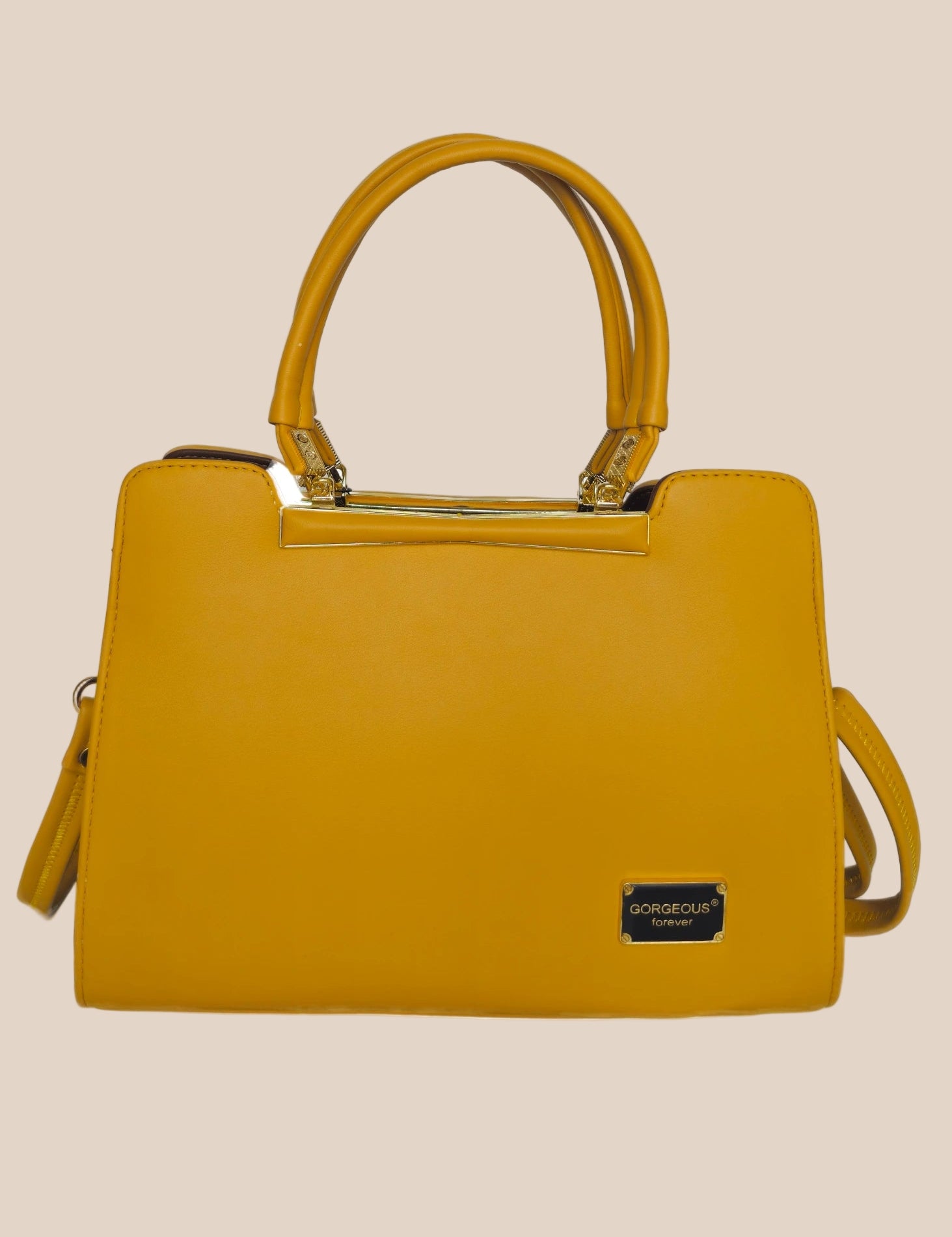 Yellow handbag with a visible brand front
