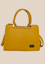 Yellow handbag with a visible brand front