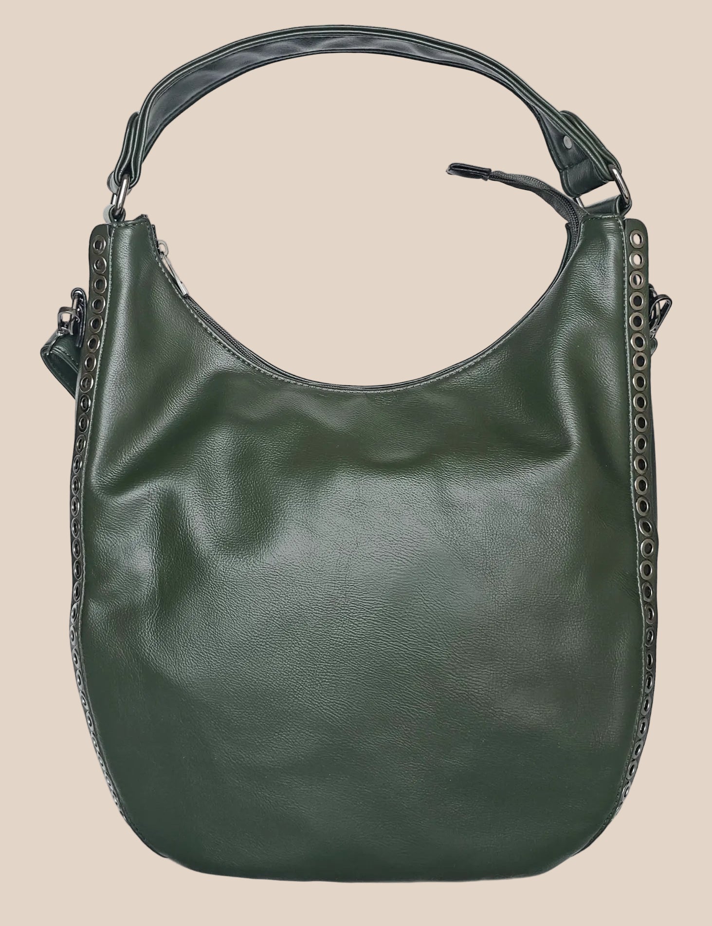 Green handbag with studded details, front view