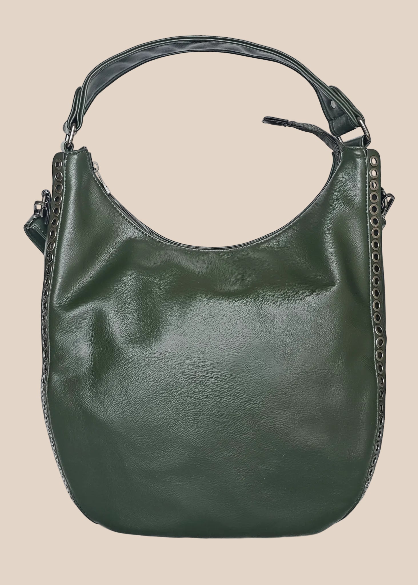 Green handbag with studded details, front view