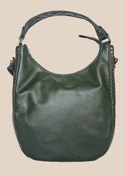 Green handbag with studded details, front view