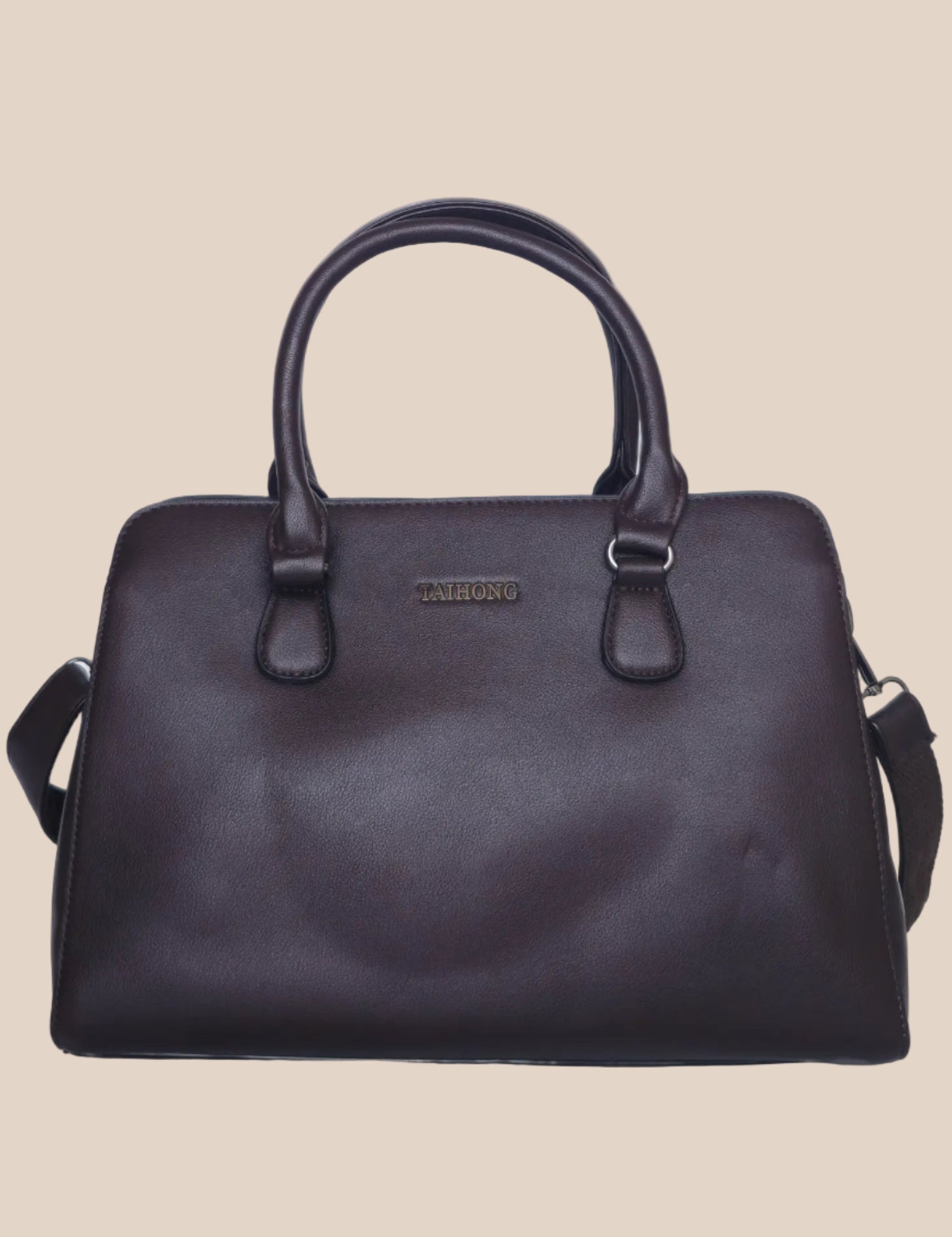 Dark brown ladies' handbag plain with premium PU leather front view