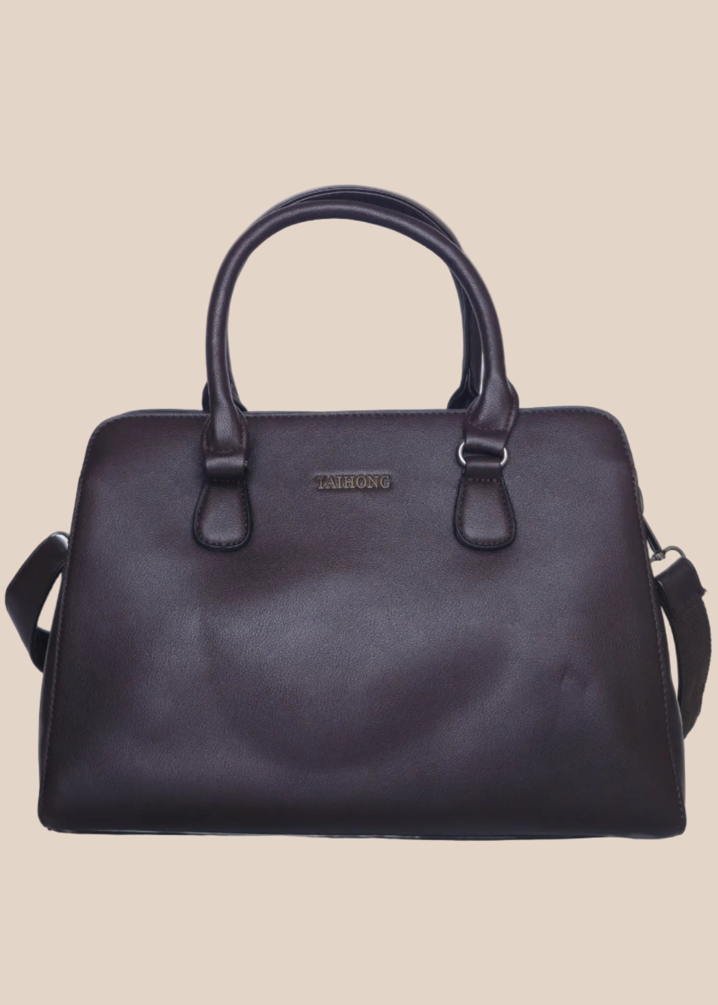 Dark brown ladies' handbag plain with premium PU leather front view