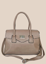 Beige PU ladies' handbag with a front strap