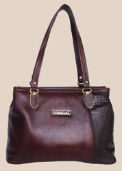 Burugundy leather handbag with gold accents