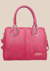 Dusty pink handbag with gold accents front view