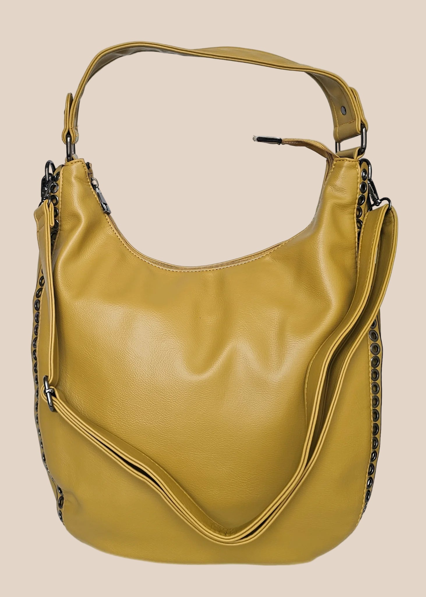 Yellow hobo handbag front view
