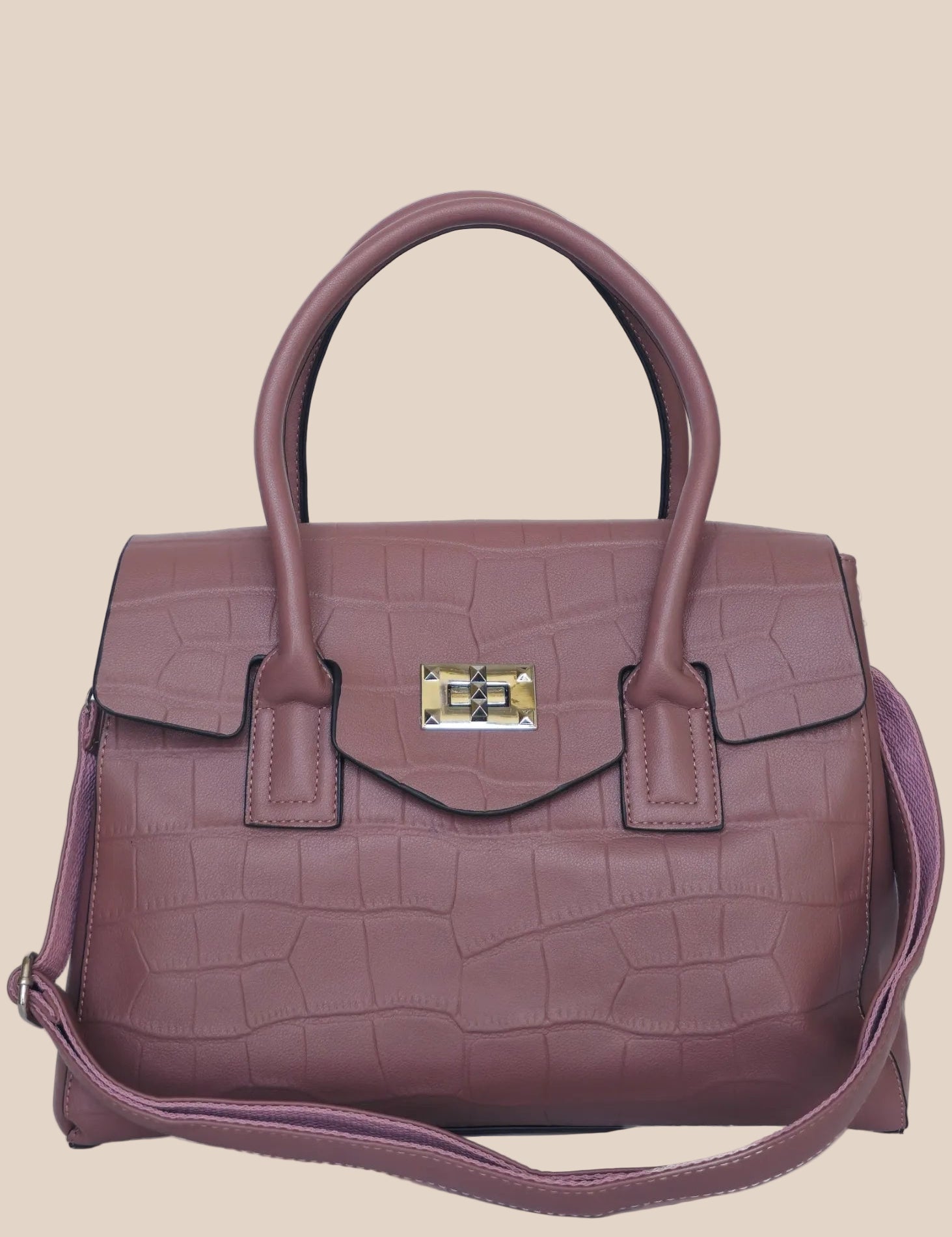 Purple PU ladies' handbag with flap front