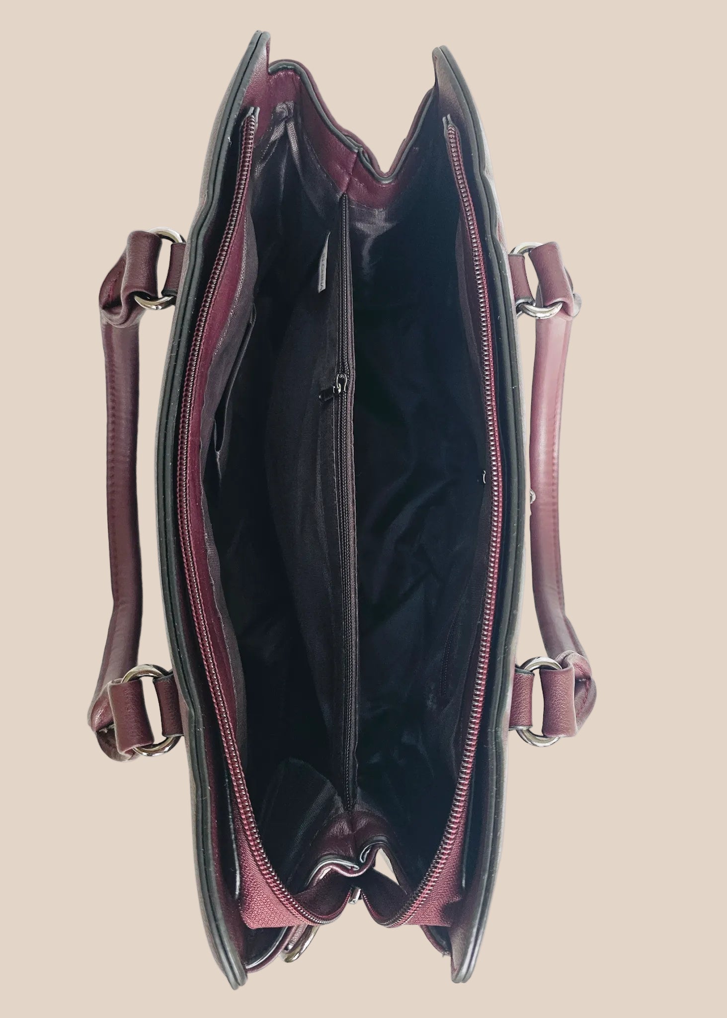 Purple ladies handbag plain with premium PU leather interior view