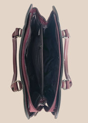 Purple ladies handbag plain with premium PU leather interior view