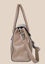 Beige PU ladies' handbag with flap side view