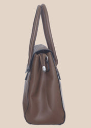 Brown PU ladies' handbag with flap side