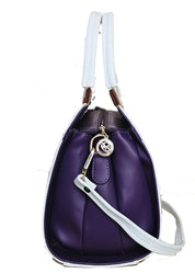 White handbag with gold accents side view