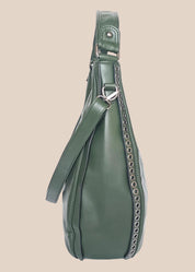 Green handbag with studded details side view