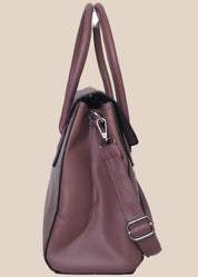 Purple PU ladies' handbag with flap side view