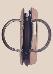 Dark mouve party handbag with floral embossing, top view