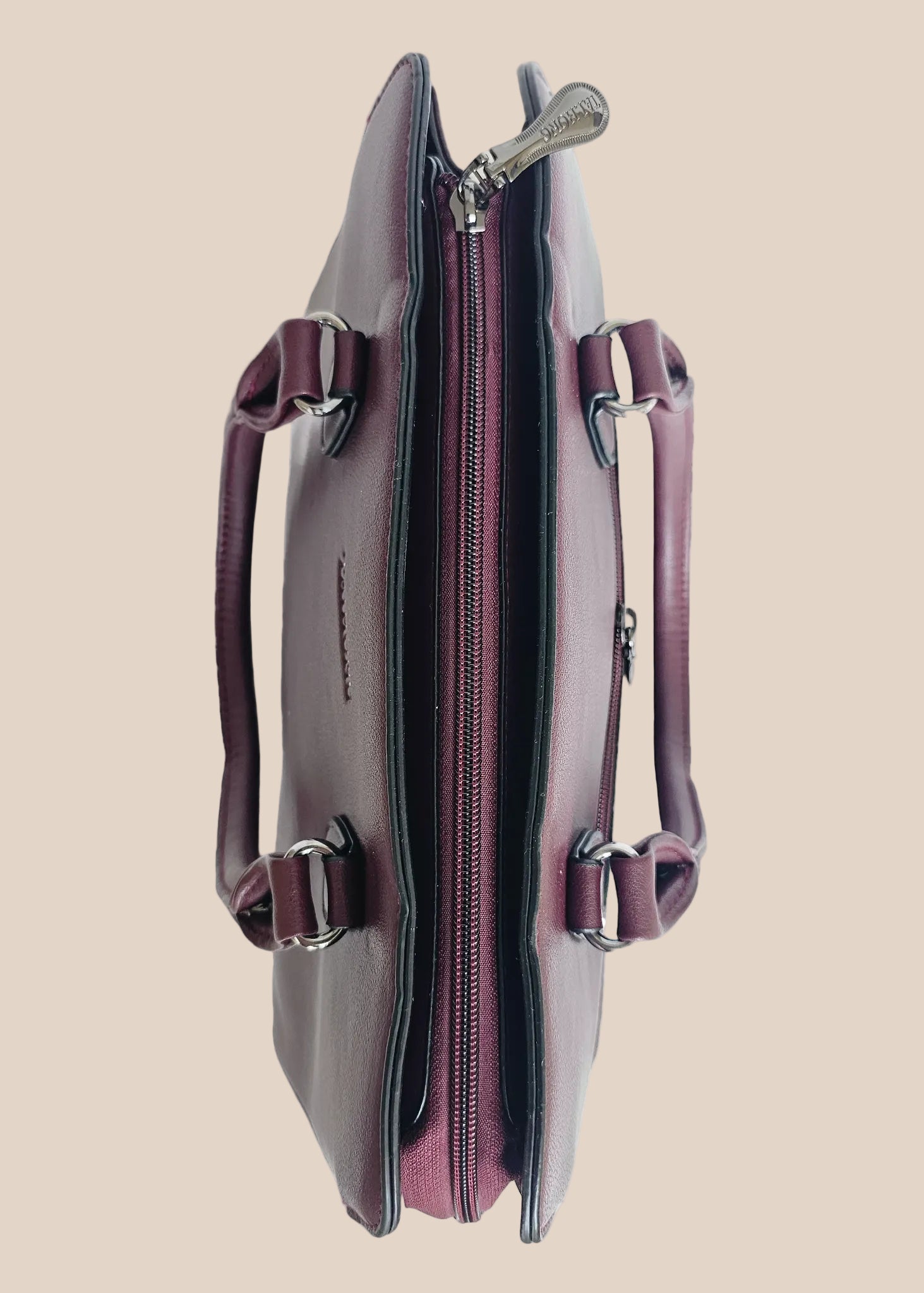 Purple ladies handbag plain with premium PU leather top view